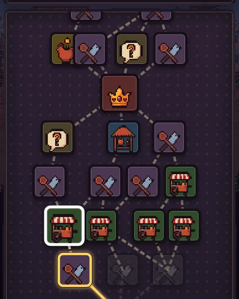 A branching route map with fights, shops, events and a boss crown