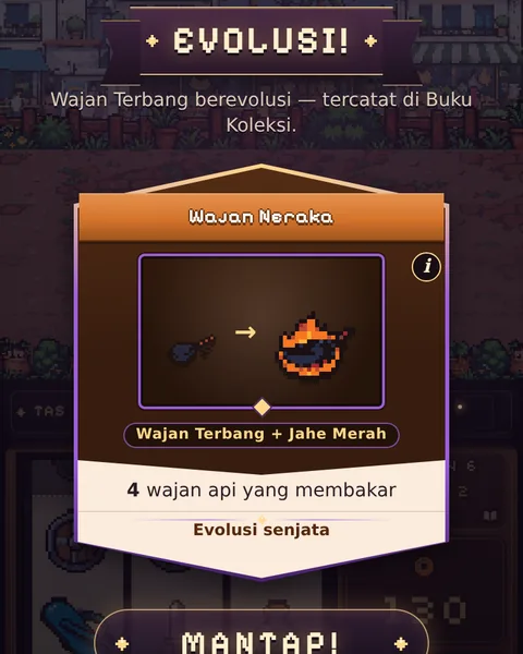 Evolution screen: a flying wok and red ginger become a hellfire wok